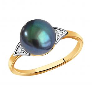 Золотое кольцо Жемчужное подворье с фианитом и жемчугом 15400941.0.b. фото