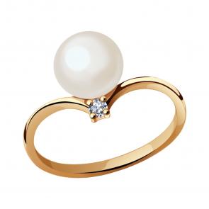 Золотое кольцо Жемчужное подворье с фианитом и жемчугом 15510174.0.b. фото