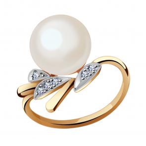 Золотое кольцо Жемчужное подворье с фианитом и жемчугом 15510448.0.b. фото