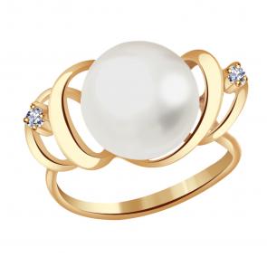Золотое кольцо Жемчужное подворье с фианитом и жемчугом 15510896.0.b. фото