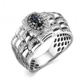 Кольцо из белого золота АЛЬКОР с бриллиантом и сапфиром 15528-202 фото