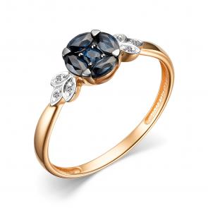 Золотое кольцо АЛЬКОР с бриллиантом и сапфиром 15557-102 фото