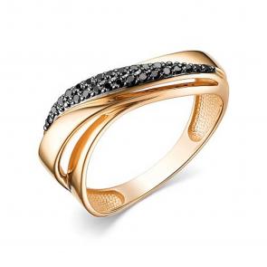 Золотое кольцо АЛЬКОР с чёрным бриллиантом 15635-113 фото