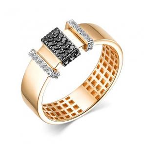 Золотое кольцо АЛЬКОР с бриллиантом и чёрным бриллиантом 15691-113 фото