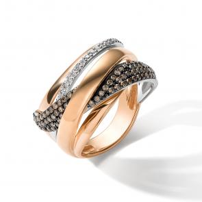 Золотое кольцо АЛЬКОР с бриллиантом и коньячным бриллиантом 15735-117 фото