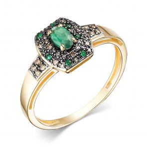 Кольцо из лимонного золота АЛЬКОР с бриллиантом и изумрудом 15752-365 фото