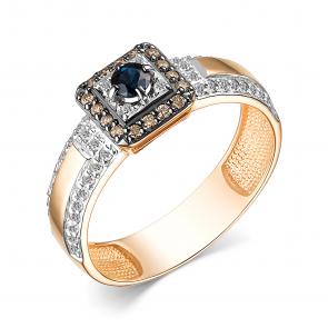 Золотое кольцо АЛЬКОР с бриллиантом и сапфиром 15800-170 фото