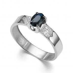 Кольцо из белого золота АЛЬКОР с бриллиантом и сапфиром 15926-202 фото