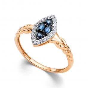 Золотое кольцо АЛЬКОР с бриллиантом и сапфиром 15929-102 фото