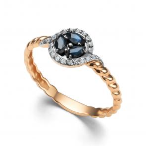 Золотое кольцо АЛЬКОР с бриллиантом и сапфиром 15931-102 фото