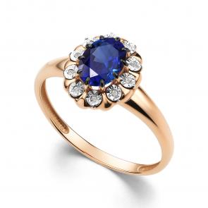 Золотое кольцо АЛЬКОР с бриллиантом и гидротермальным сапфиром 15938-130 фото