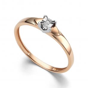 Золотое кольцо АЛЬКОР с бриллиантом 16014-100 фото