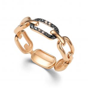 Золотое кольцо АЛЬКОР с чёрным бриллиантом и коньячным бриллиантом 16080-164 фото