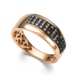 Золотое кольцо АЛЬКОР с чёрным бриллиантом и коньячным бриллиантом 16084-164 фото