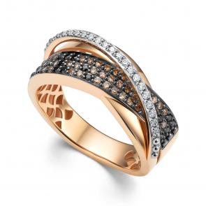 Золотое кольцо АЛЬКОР с бриллиантом, чёрным бриллиантом и коньячным бриллиантом 16086-118 фото