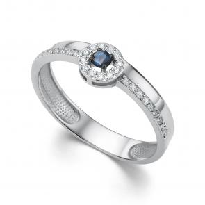 Кольцо из белого золота АЛЬКОР с бриллиантом и сапфиром 16092-202 фото