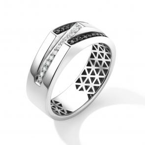 Кольцо из белого золота АЛЬКОР с бриллиантом и чёрным бриллиантом 16093-213 фото