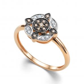 Золотое кольцо АЛЬКОР с бриллиантом и коньячным бриллиантом 16095-118 фото