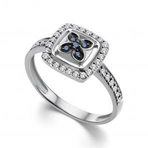 Кольцо из белого золота АЛЬКОР с бриллиантом и сапфиром 16096-202 фото