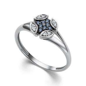 Кольцо из белого золота АЛЬКОР с бриллиантом и сапфиром 16102-202 фото