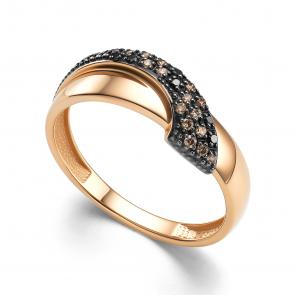 Золотое кольцо АЛЬКОР с чёрным бриллиантом и коньячным бриллиантом 16131-164 фото
