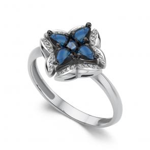 Кольцо из белого золота АЛЬКОР с бриллиантом и сапфиром 16137-202 фото