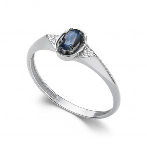 Кольцо из белого золота АЛЬКОР с бриллиантом и сапфиром 16191-202 фото