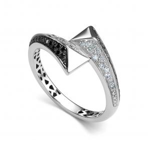 Кольцо из белого золота АЛЬКОР с бриллиантом и чёрным бриллиантом 16211-213 фото