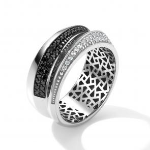 Кольцо из белого золота АЛЬКОР с бриллиантом и чёрным бриллиантом 16212-213 фото