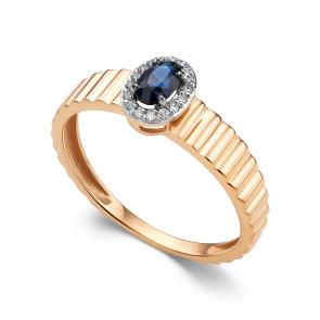 Золотое кольцо АЛЬКОР с бриллиантом и сапфиром 16223-102 фото