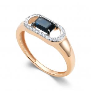 Золотое кольцо АЛЬКОР с бриллиантом и сапфиром 16373-102 фото