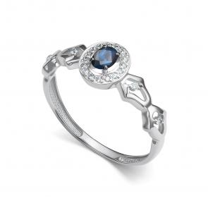 Кольцо из белого золота АЛЬКОР с бриллиантом и сапфиром 16374-202 фото