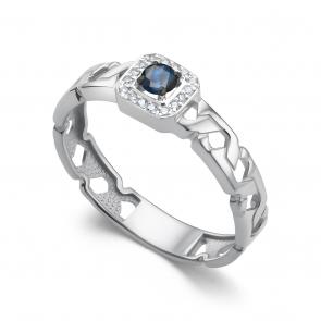 Кольцо из белого золота АЛЬКОР с бриллиантом и сапфиром 16375-202 фото