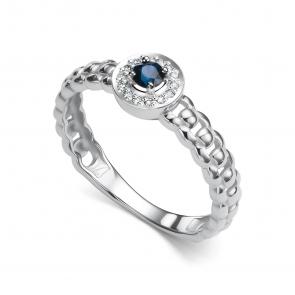 Кольцо из белого золота АЛЬКОР с бриллиантом и сапфиром 16377-202 фото
