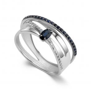 Кольцо из белого золота АЛЬКОР с бриллиантом и сапфиром 16425-202 фото
