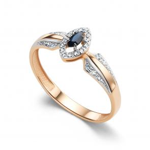 Золотое кольцо АЛЬКОР с бриллиантом и сапфиром 16430-102 фото