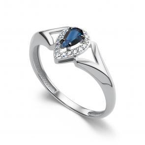 Кольцо из белого золота АЛЬКОР с бриллиантом и сапфиром 16431-202 фото