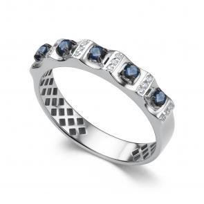 Кольцо из белого золота АЛЬКОР с бриллиантом и сапфиром 16455-202 фото