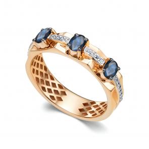 Золотое кольцо АЛЬКОР с бриллиантом и сапфиром 16456-102 фото