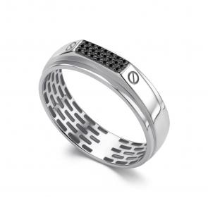 Кольцо из белого золота АЛЬКОР с чёрным бриллиантом 16494-213 фото