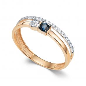 Золотое кольцо АЛЬКОР с бриллиантом и сапфиром 16563-102 фото