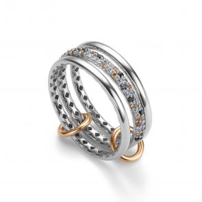 Кольцо из белого золота АЛЬКОР с бриллиантом, чёрным бриллиантом и коньячным бриллиантом 16584-П18 фото