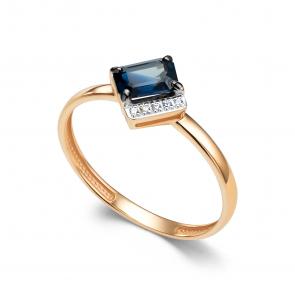 Золотое кольцо АЛЬКОР с бриллиантом и сапфиром 16620-102 фото