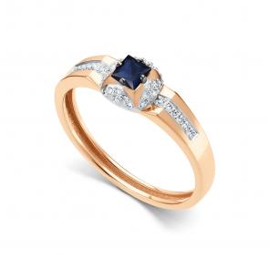 Золотое кольцо АЛЬКОР с бриллиантом и сапфиром 16691-102 фото