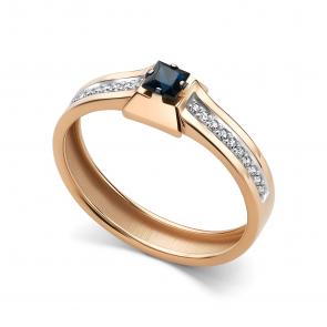 Золотое кольцо АЛЬКОР с бриллиантом и сапфиром 16696-102 фото