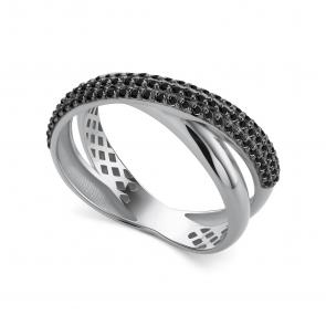 Кольцо из белого золота АЛЬКОР с чёрным бриллиантом 16715-213 фото