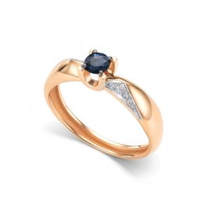 Золотое кольцо АЛЬКОР с бриллиантом и сапфиром 16897-102 фото