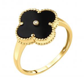 Кольцо из лимонного золота TALANT с бриллиантом и ониксом 20-20-1800-13729 фото