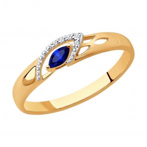 Золотое кольцо SOKOLOV с бриллиантом и сапфиром 2010961 фото