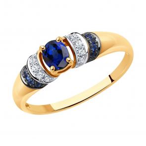 Золотое кольцо SOKOLOV с бриллиантом и сапфиром 2011049 фото